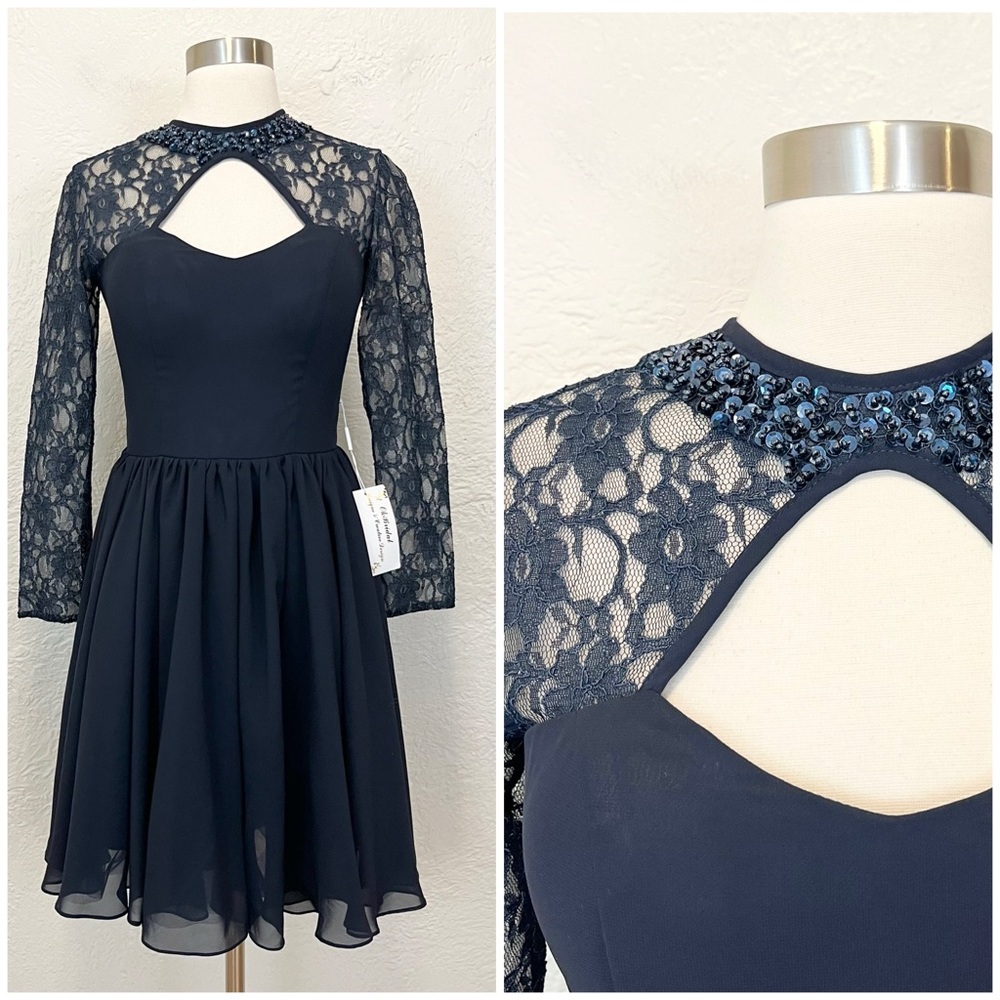 Formal Prom Dress Navy Blue Chiffon Lace Ballet Whimsigoth Fairy Small S